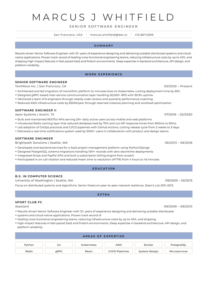 Resume in a blue theme
