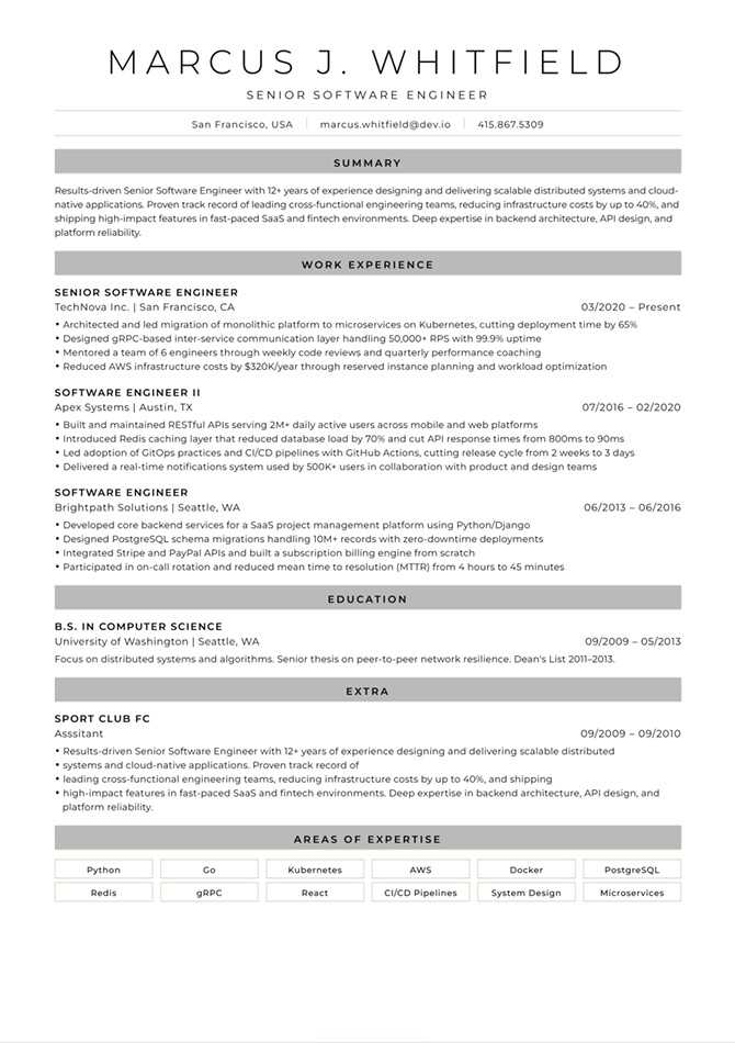Resume in a gray theme