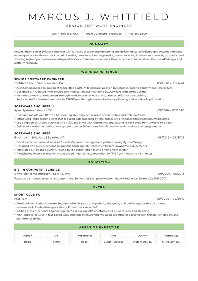 Resume in a green theme