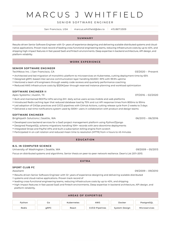Resume in a pink theme